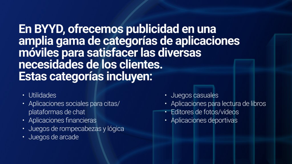 Categorías de aplicaciones móviles en BYYD