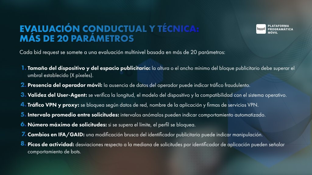 Evaluación conductual y técnica más de 20 parámetros