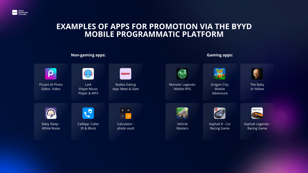 examples of apps for BYYD targeting 